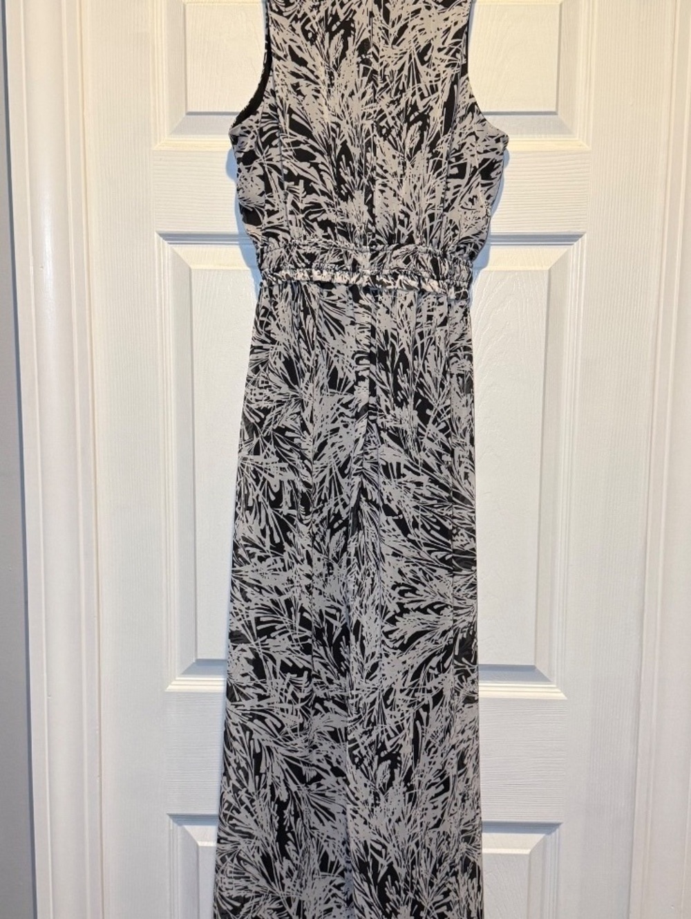 London Times Womens Size 8 Black White Tropical Print Sleeveless Maxi Dress - Picture 13 of 13